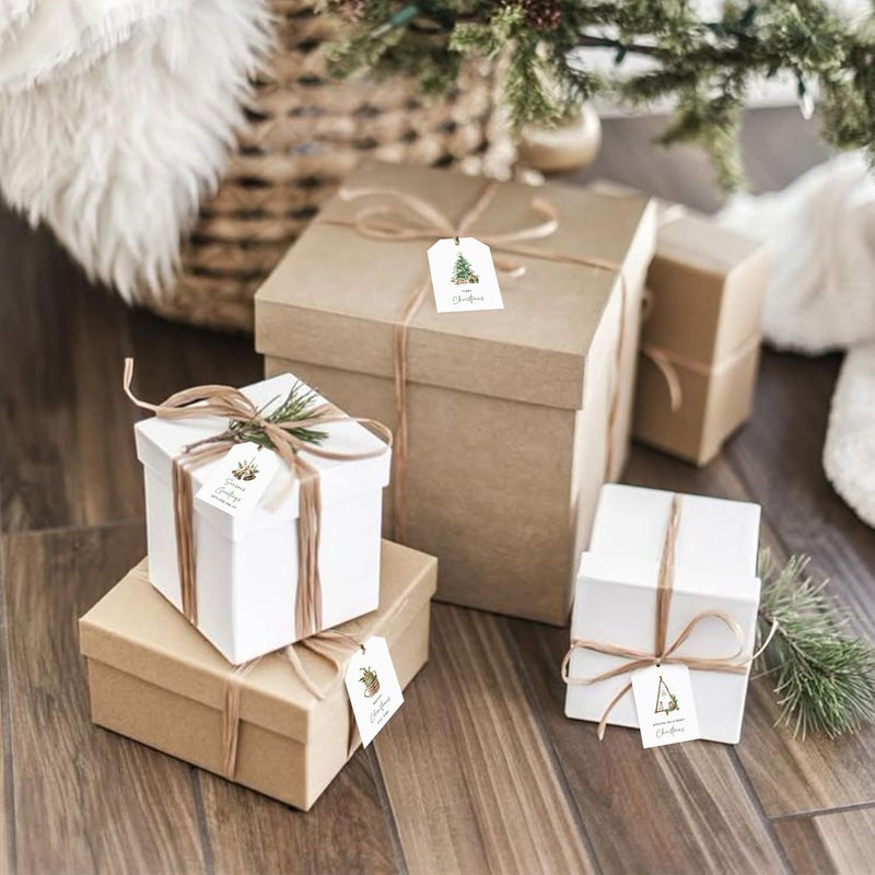 AUDREE 50 Pcs Boho Green Christmas Gift Tags with String – Rustic Minimalist Holiday Tags for Xmas Presents – Elegant Green & Wood Tone Gift Labels for Wrapping, Cards & DIY Crafts - Image 4